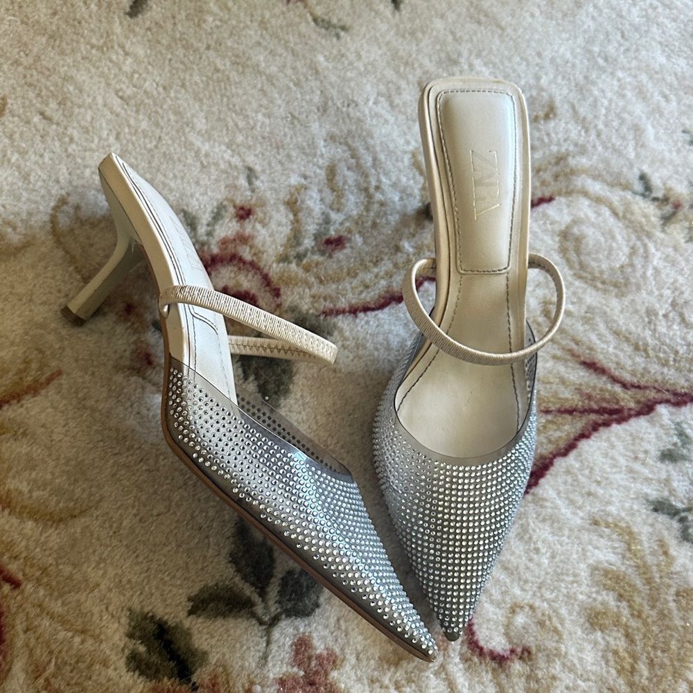 Zara rhinestone pointed toe mules